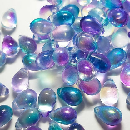 チェコビーズ ドロップ 6x9mm デュアル・シアンパープル・AB｜20個入 ハンドメイド素材 BULBULBEADS