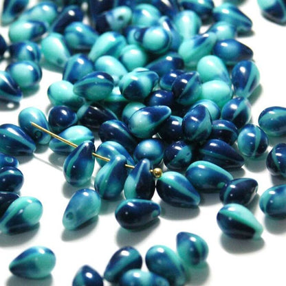 チェコビーズ ドロップ 6x9mm ターコイズネイビー・オーバーレイ｜10個入 ハンドメイド素材 BULBULBEADS