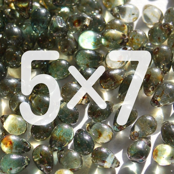 チェコビーズ ドロップ 5x7mm オリーブ ラスター｜30個入 ハンドメイド素材 BULBULBEADS