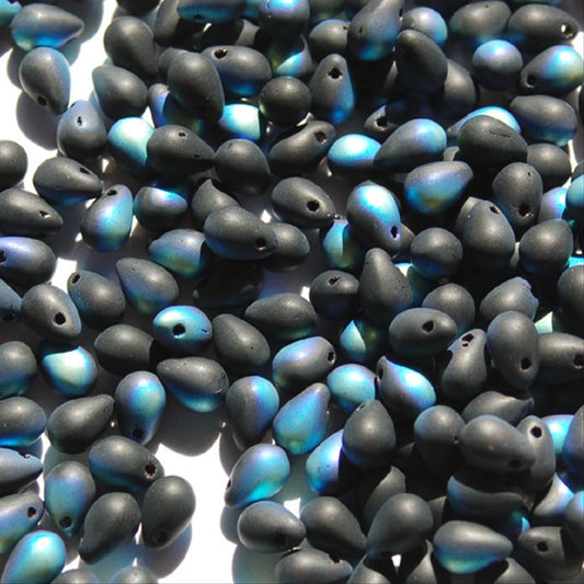 チェコビーズ ドロップ 5×7mm ジェット マット AB｜30個入 ハンドメイド素材 BULBULBEADS