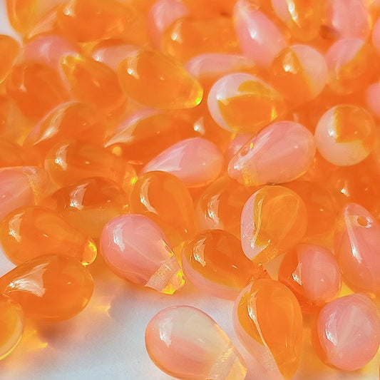 チェコビーズ ドロップ 6×9mm オレンヂクリーム・コンビ｜20個入 ハンドメイド素材 BULBULBEADS