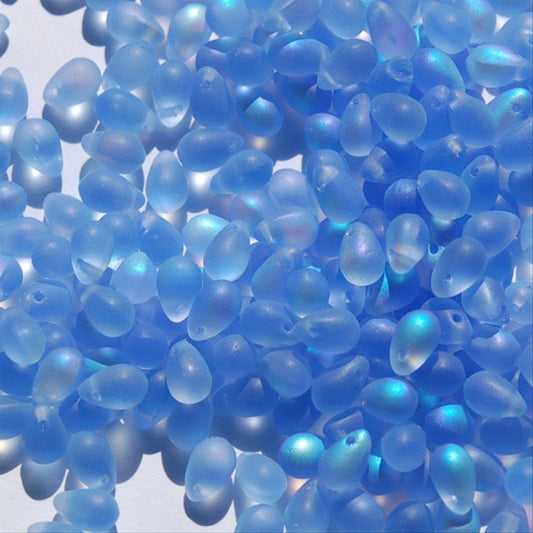 チェコビーズ ドロップ 5×7mm サファイア ライト マット AB｜30個入 ハンドメイド素材 BULBULBEADS