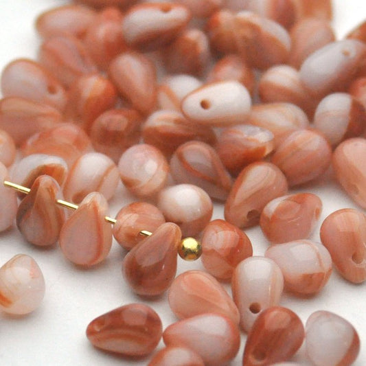 チェコビーズ ドロップ 4×6mm ホワイト テラコッタ｜20個入 ハンドメイド素材 BULBULBEADS