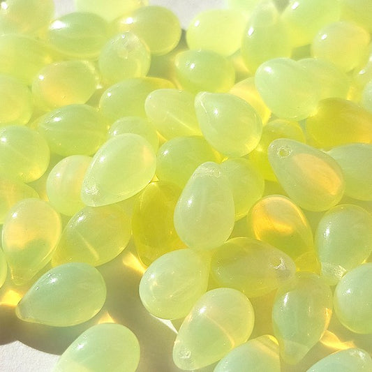 チェコビーズ ドロップ 6×9mm ウランガラス・ジョンキルオパール｜20個入 ハンドメイド素材 BULBULBEADS