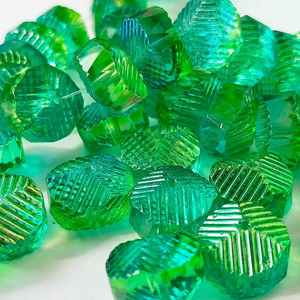 チェコビーズ ラウンダーカット 14×9mm デュアルグリーン｜2個入 ハンドメイド素材 BULBULBEADS