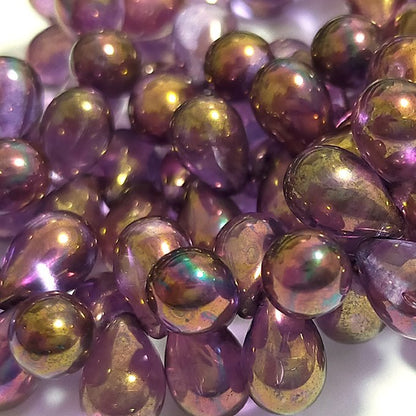 チェコビーズ ドロップ 6x9mm レッド・パープルラスター｜20個入 ハンドメイド素材 BULBULBEADS