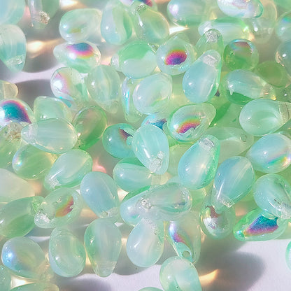 チェコビーズ ドロップ 6×9mm ミストラルハーブグリーン・コンビAB｜10個入 ハンドメイド素材 BULBULBEADS