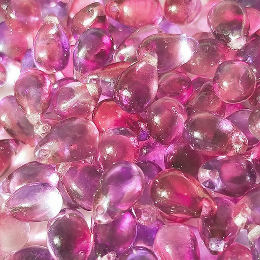 チェコビーズ ドロップ 6×9mm デュアル・レッドピンクパープル｜20個入 ハンドメイド素材 BULBULBEADS