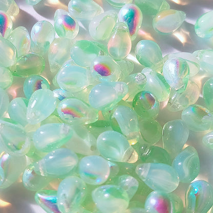 チェコビーズ ドロップ 6×9mm ミストラルハーブグリーン・コンビAB｜10個入 ハンドメイド素材 BULBULBEADS