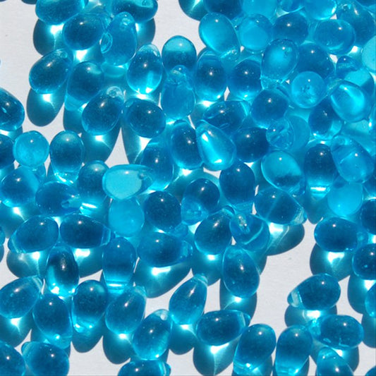 チェコビーズ ドロップ 5×7mm アクア ブルー クリア｜30個入 ハンドメイド素材 BULBULBEADS