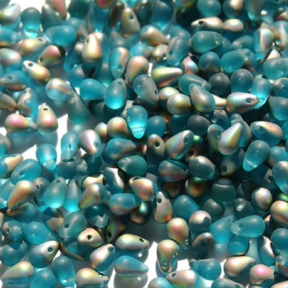 チェコビーズ ドロップ 4×6mm ターコイズ・ピーコック｜40個入 ハンドメイド素材 BULBULBEADS