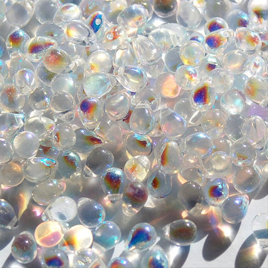 チェコビーズ ドロップ 5×7mm クリスタル クリア AB｜30個入 ハンドメイド素材 BULBULBEADS