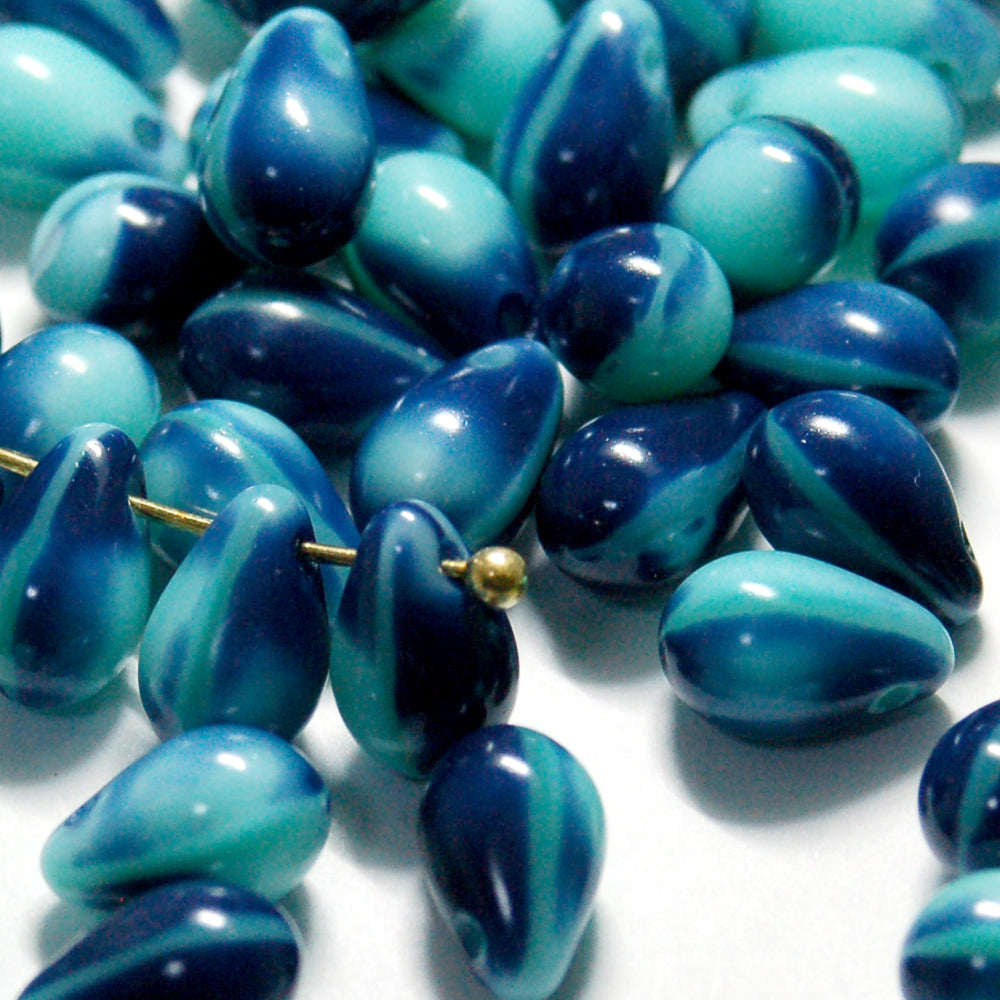 チェコビーズ ドロップ 6x9mm ターコイズネイビー・オーバーレイ｜10個入 ハンドメイド素材 BULBULBEADS